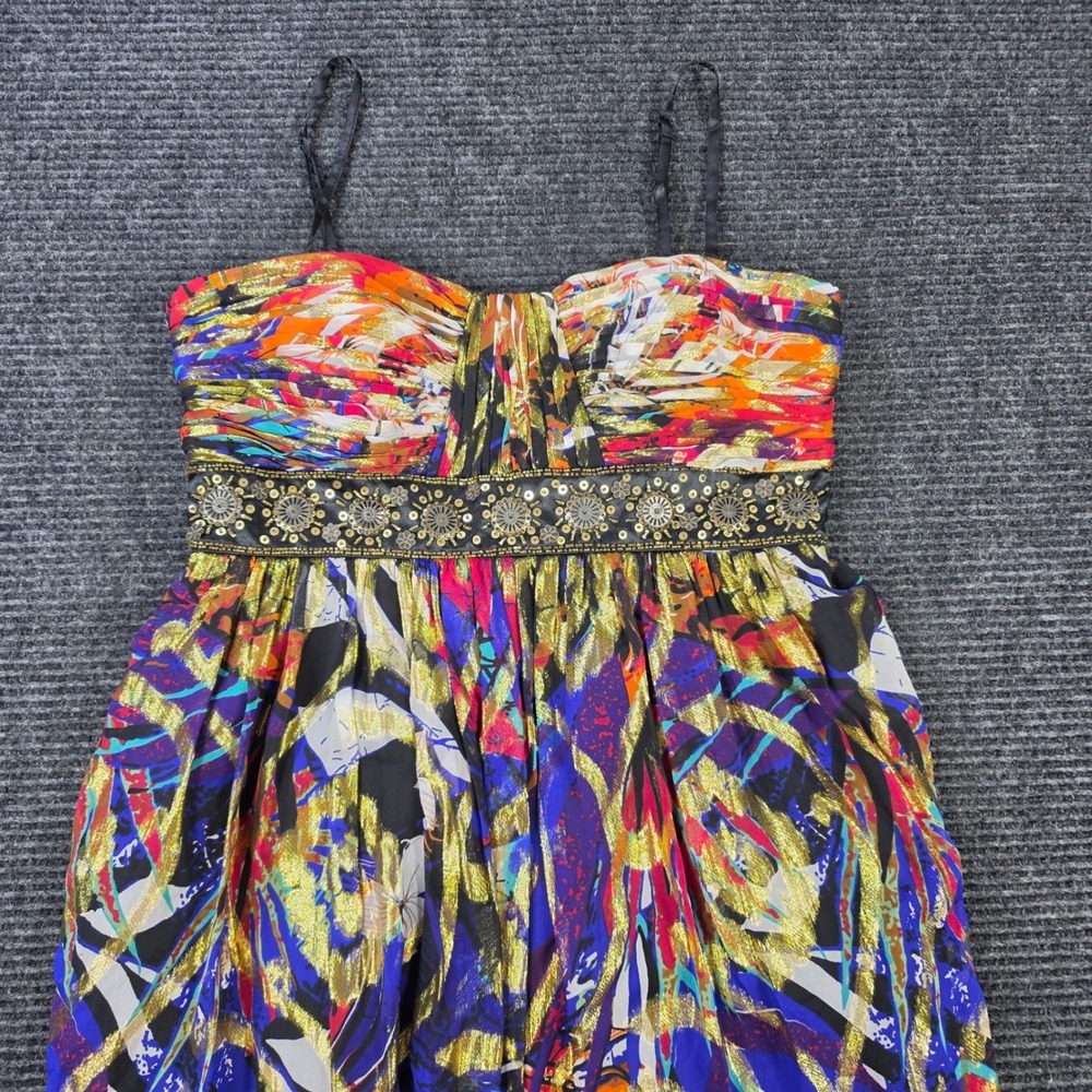 Oleg Cassini Maxi Dress Womens 6 Multicolor Excellent Gold Foil Embellished Bust